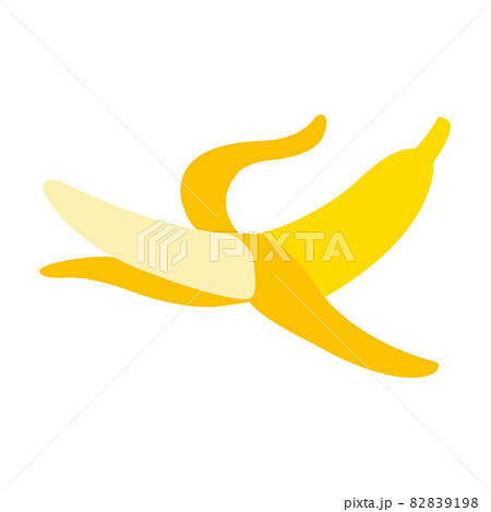 A banana with open skin, on a white background, is accompanied by a vector illustration. A banana with open skin, on a white background, is accompanied by a vector illustration. 82839198