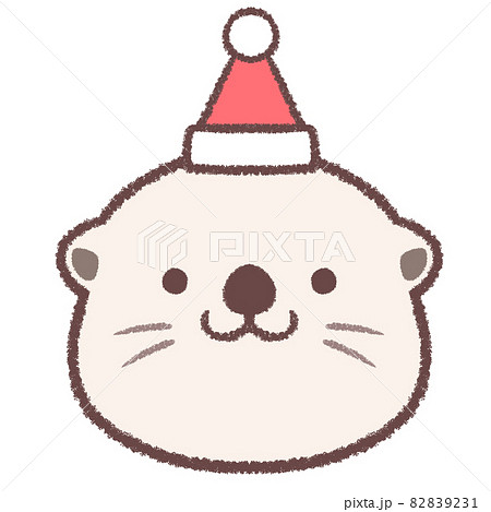 アイコンクリスマス帽子をかぶるラッコのイラスト素材 9231