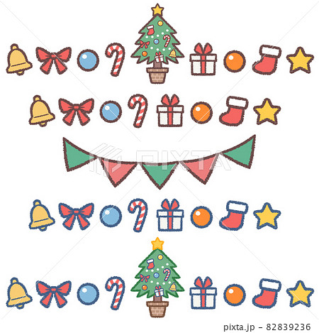 クリスマスツリーとクリスマス飾りのラインセットのイラスト素材 9236