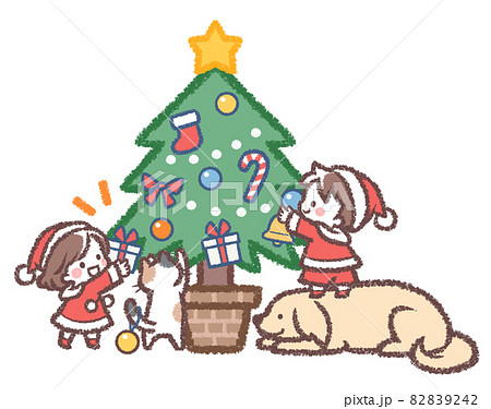 クリスマスツリーと子供と動物たち 82839242
