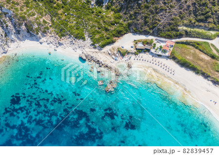 Aerial view of Petani Beach on the Kefalonia Island, Greece 82839457