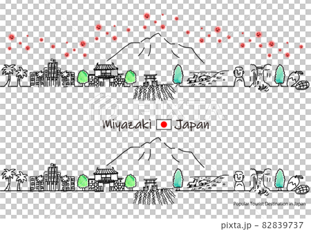 A simple line drawing set of the cityscape of sightseeing spots in Miyazaki Prefecture and the new coronavirus A simple line drawing set of the cityscape of sightseeing spots in Miyazaki Prefecture and the new coronavirus 82839737