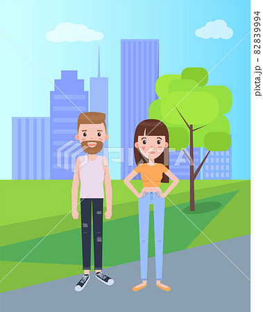 Man and Woman Everyday Apparel Vector in Park 82839994