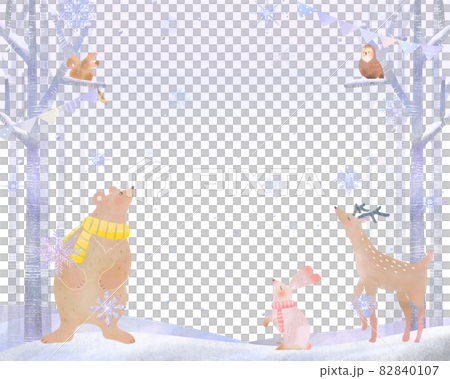 Scandinavian style forest animals with snowflakes Fashionable winter flagged landscape vector white background frame illustration material Scandinavian style forest animals with snowflakes Fashionable winter flagged landscape vector white background frame illustration material 82840107