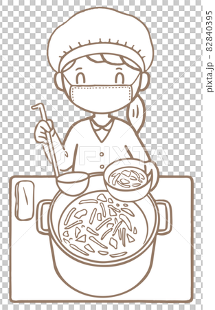 線描_孩子的生活_學校_學校午餐值班_女孩微笑(肉湯) 線描_孩子的生活_學校_學校午餐值班_女孩微笑(肉湯) 82840395