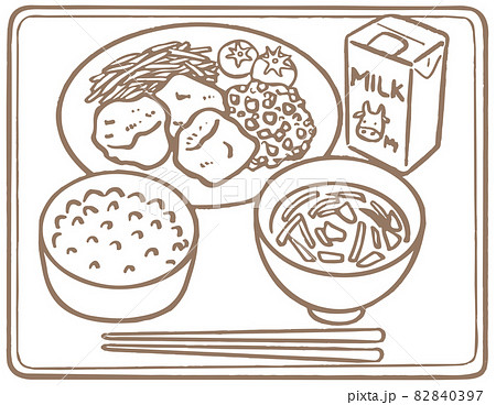 線画_給食・学食_唐揚げ・竜田揚げタルタルソース 82840397