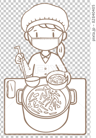 Line drawing_Children's life_School_School lunch duty_Girl (broth) Line drawing_Children's life_School_School lunch duty_Girl (broth) 82840405
