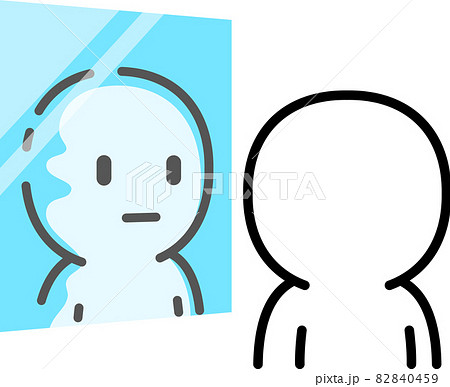 鏡に映った自分を見ている人物のイラスト素材 鏡に映った自分を見ている人物のイラスト素材