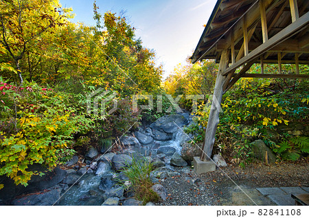 青森県八甲田山 秋の酸ヶ湯 まんじゅうふかしの小屋の紅葉風景 青森県八甲田山 秋の酸ヶ湯 まんじゅうふかしの小屋の紅葉風景 82841108