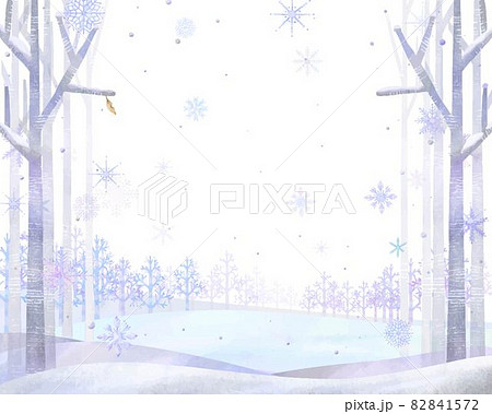 北欧風オシャレな水彩画風冬の木々と雪の結晶のベクター白バックフレームイラスト素材のイラスト素材