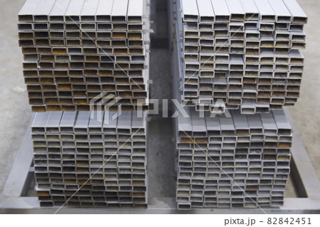 Metal profile pipe of rectangular cross section in packs at the warehouse of metal products 82842451