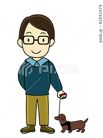 犬の散歩をする男性のイラストのイラスト素材