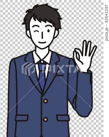 オッケーポーズのブレザーを着た男子中学生・高校生 82843297