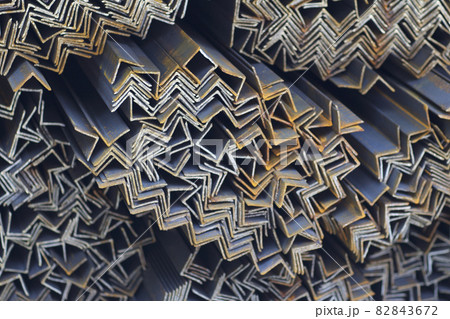 Metal profile angle in packs at the warehouse of metal products Metal profile angle in packs at the warehouse of metal products 82843672