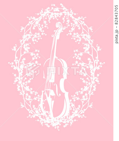 spring season vector silhouette design with violin and cherry tree blossom branches 82843705