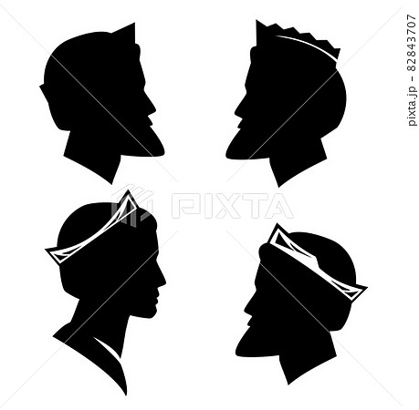 black vector silhouette outline portrait of medieval fantasy king or prince wearing royal crown black vector silhouette outline portrait of medieval fantasy king or prince wearing royal crown 82843707