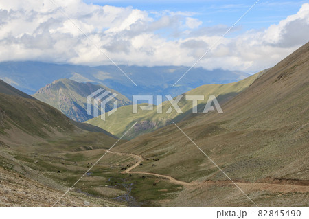 Panorama of road in mountains of national park Dombay, Caucasus Panorama of road in mountains of national park Dombay, Caucasus 82845490