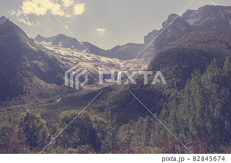 Panorama view on mountains scene in national park of Dombay, Caucasus Panorama view on mountains scene in national park of Dombay, Caucasus 82845674