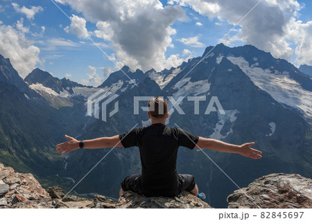 Closeup view mountains scenes in national park Dombai, Caucasus, Russia, Euro Closeup view mountains scenes in national park Dombai, Caucasus, Russia, Euro 82845697