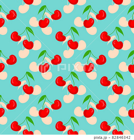 Fruit pattern with cherry vector on a turquoise background. . 82846342