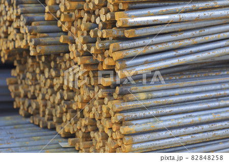 Metal profile of round section in packs at the warehouse of metal products Metal profile of round section in packs at the warehouse of metal products 82848258