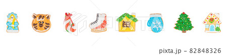 Set of christmas homemade gingerbread cookies on the white background. 82848326