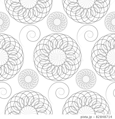 seamless pattern with spirals and mandala flowers ornament. Vintage design element in monochromatic style. Ornamental lace tracery. Ornate floral decor for wallpaper. Vector isolated white background 82848714