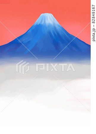 赤い空と富士山と雲海のイラストのイラスト素材