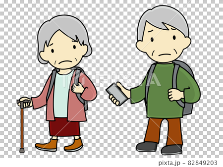 避難するシニア夫婦のイラストのイラスト素材 8493