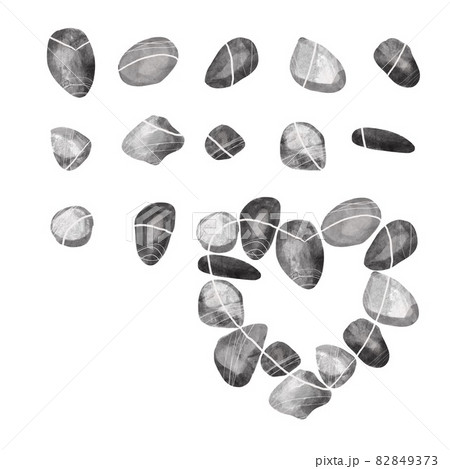Watercolor set of stones. Gray stones with white stripes. Treasures of the coast Watercolor set of stones. Gray stones with white stripes. Treasures of the coast 82849373