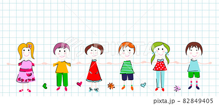 White squared paper with hand drawing kids border. 82849405