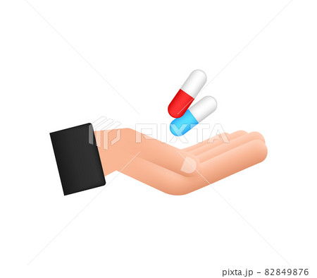 Capsule pills in hands. Realistic pills blister with capsules on white background. Vector illustration. 82849876