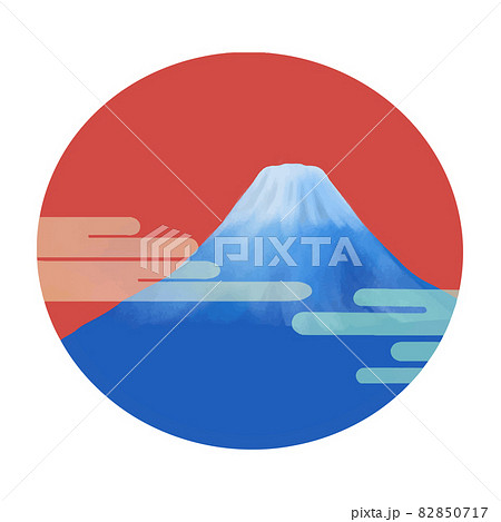 赤い空と富士山と雲のイラストのイラスト素材