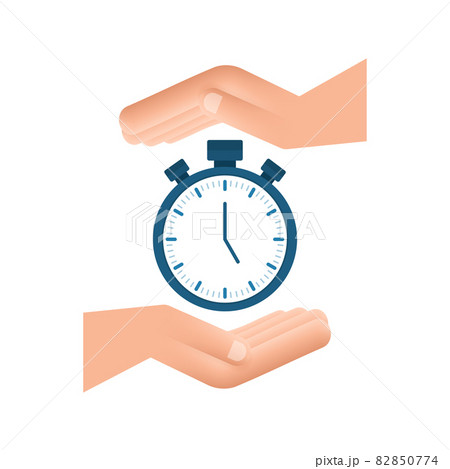 Timer in hands on white background. Flat icon with timer. Business concept. Isolated vector sign symbol. Watch, time icon, clock. 82850774