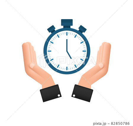 Timer in hands on white background. Flat icon with timer. Business concept. Isolated vector sign symbol. Watch, time icon, clock. Timer in hands on white background. Flat icon with timer. Business concept. Isolated vector sign symbol. Watch, time icon, clock. 82850786