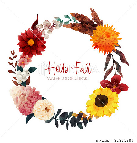 Fall floral wreath, autumn flowers and leaves 82851889