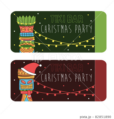 Colored tiki idols for Christmas party invitation cards design or posters. Colored tiki idols for Christmas party invitation cards design or posters. 82851890