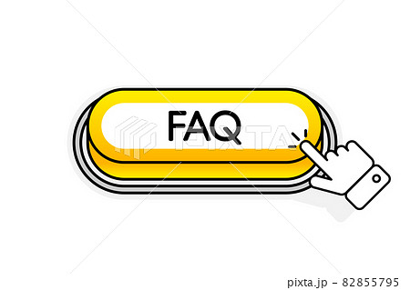Yellow 3D button with the inscription FAQ, isolated on a white background. Mouse cursor. Linear design. Vector illustration. 82855795