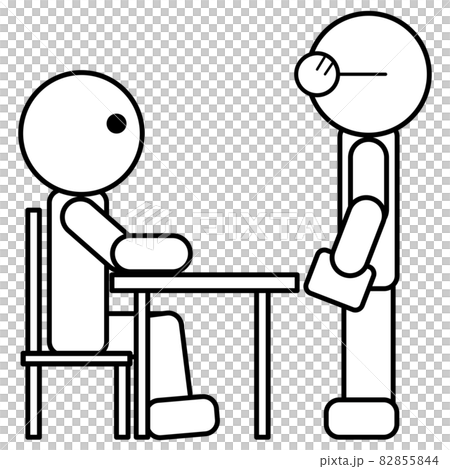 人物01（面と向かって手紙を渡す二人の人物　シンプル　線画） 82855844