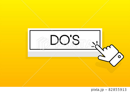 White 3D button with the inscription Dos, isolated on a yellow background. Mouse cursor. Simple design. Vector illustration. 82855913