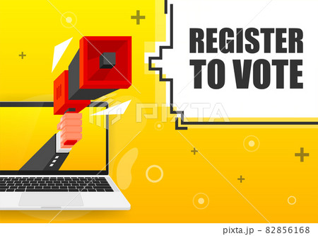 Register to Vote banner template. Marketing flyer with megaphone. Isometric and pixel style. Template for retail promotion and announcement. Vector illustration. Register to Vote banner template. Marketing flyer with megaphone. Isometric and pixel style. Template for retail promotion and announcement. Vector illustration. 82856168