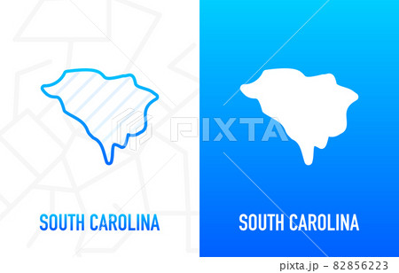 South Carolina - U.S. state. Contour line in white and blue color on two face background. Map of The United States of America. Vector illustration. South Carolina - U.S. state. Contour line in white and blue color on two face background. Map of The United States of America. Vector illustration. 82856223