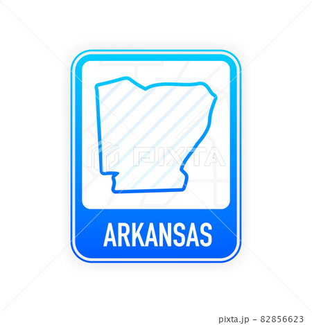 Arkansas - U.S. state. Contour line in white color on blue sign. Map of The United States of America. Vector illustration. 82856623