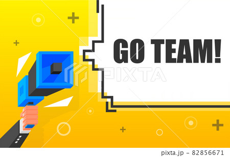 Go Team banner template. Marketing flyer with megaphone. Isometric and pixel style. Template for retail promotion and announcement. Vector illustration. 82856671
