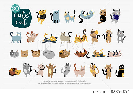 Cartoon cat set with emotions and different poses. Cat behavior, 30 Body language and face expressions. Cats simple cute style. vector illustration 82856854