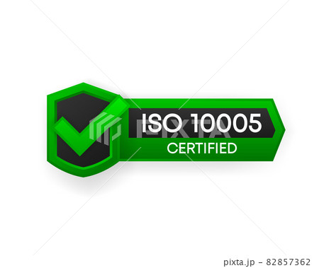 ISO 10005 Certified green vector banner. Flat certification label isolated on white background. Food safety concept. Vector illustration. ISO 10005 Certified green vector banner. Flat certification label isolated on white background. Food safety concept. Vector illustration. 82857362