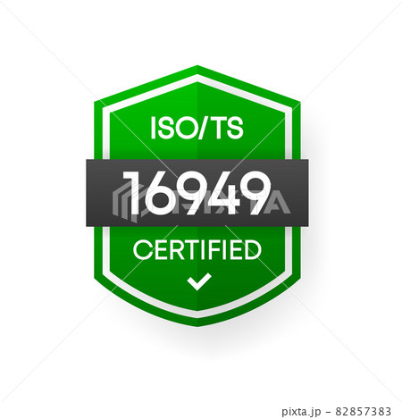 ISO 16949 Certified green vector banner. Flat certification label isolated on white background. Food safety concept. Vector illustration. ISO 16949 Certified green vector banner. Flat certification label isolated on white background. Food safety concept. Vector illustration. 82857383