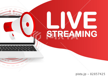 Live Streaming banner template. Marketing flyer with megaphone. Template for retail promotion and announcement. Vector illustration. Live Streaming banner template. Marketing flyer with megaphone. Template for retail promotion and announcement. Vector illustration. 82857425