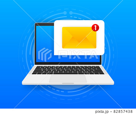 Unread email notification. One new message on the laptop screen. Online chat. Vector illustration. 82857438