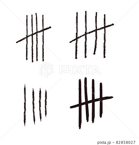Tally marks lines or sticks hand drawn isolated on white background. Counting waiting number on wall prison. Grunge stroke.  82858027